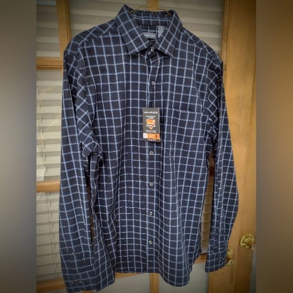 NWT Van Heusen Medium 15-15.5 Slim Fit Blue Checkered Dress Shirt $60 Retail - Picture 3 of 12